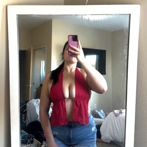 Edikted Red Crop Tank Top with Cut Out Backless Design